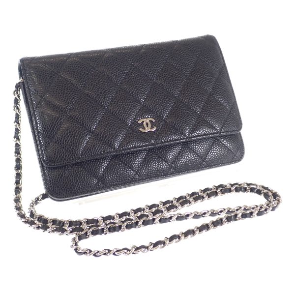 443128 01 Chanel Classic Chain Wallet Shoulder Bag Black