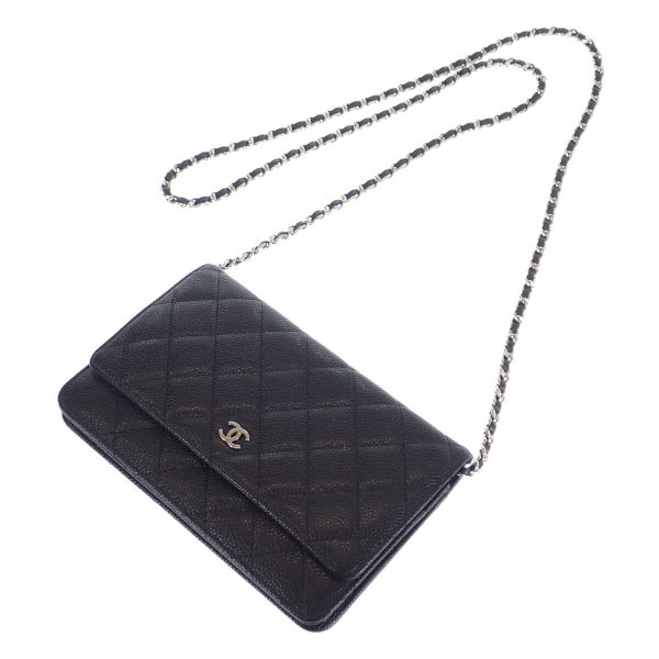 443128 02 Chanel Classic Chain Wallet Shoulder Bag Black