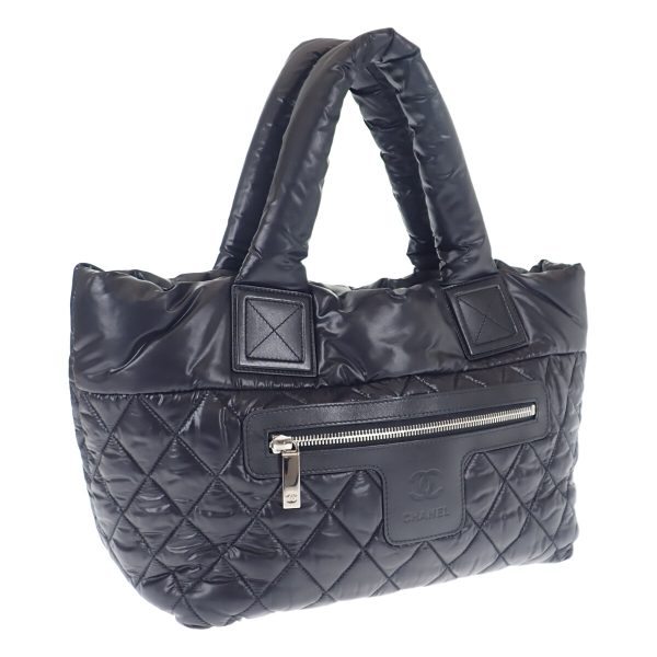 443130 01 Chanel Quilted Coco PM Small Tote Bag Nylon Black