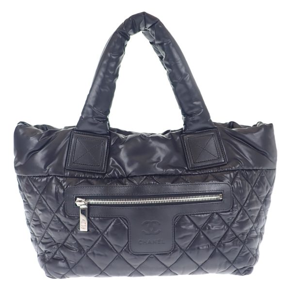 443130 02 Chanel Quilted Coco PM Small Tote Bag Nylon Black