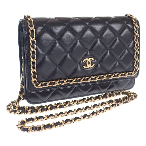 443263 01 Chanel Matelasse Chain Wallet Shoulder Bag Black