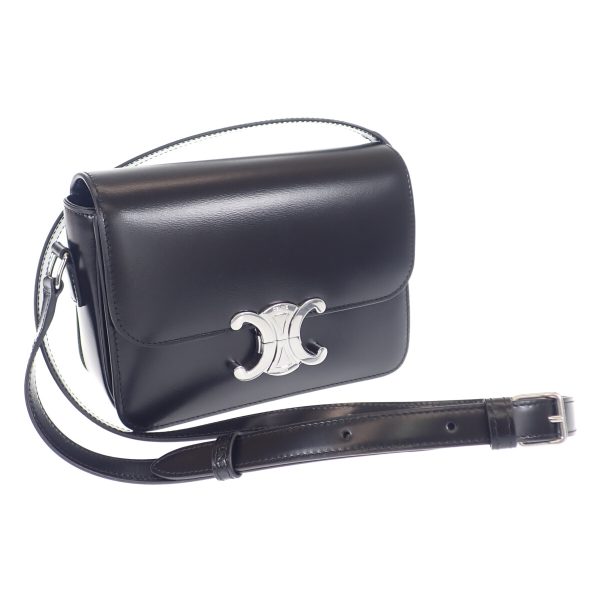 443471 01 Celine Teen Triomphe Shoulder Shiny Calfskin Black