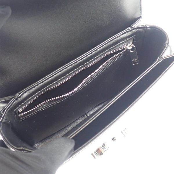 443471 06 Celine Teen Triomphe Shoulder Shiny Calfskin Black