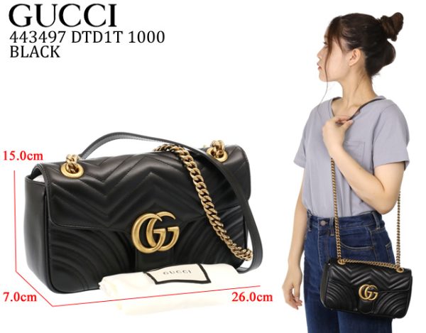 443497 dtd1t 1000 1 GUCCI GG Marmont Quilted Shoulder Diagonal Chain Mini Bag Black