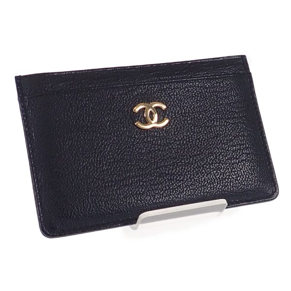 443537 01 Chanel Cocomark Card Case Calfskin Black