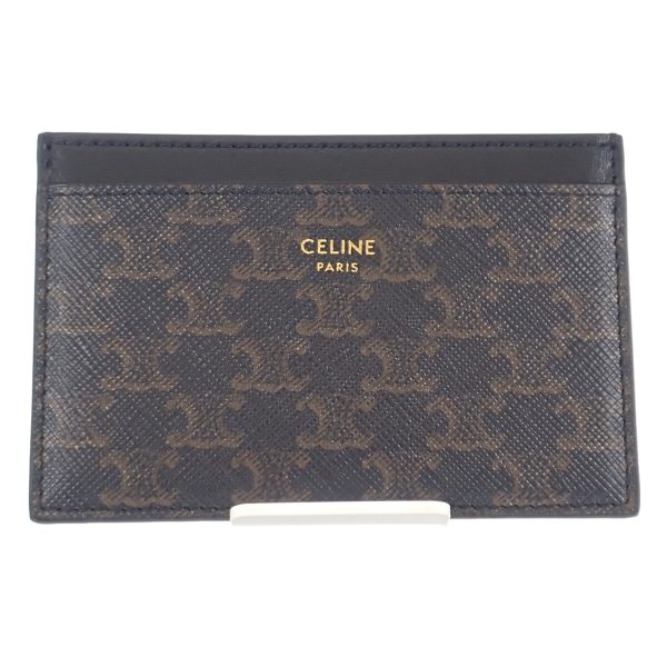 443637 02 Celine Card Holder Case Leather Black