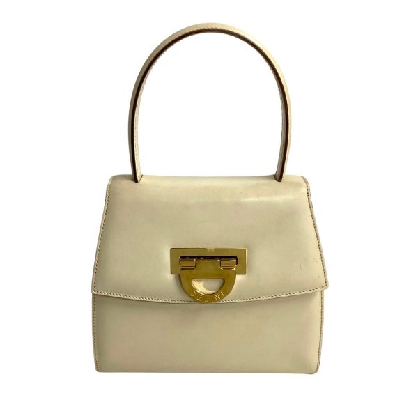 443j240422082 1 Celine Vintage Logo Metal Calf Leather Mini Tote Bag White