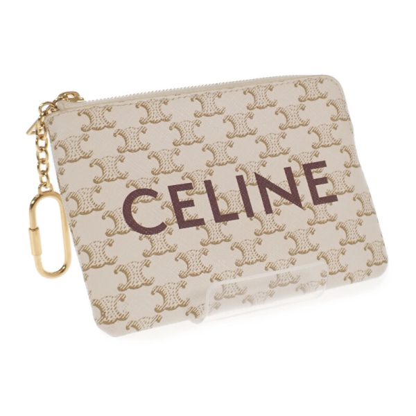 444160 01 Celine Coin Card Case Triomphe Canvas White