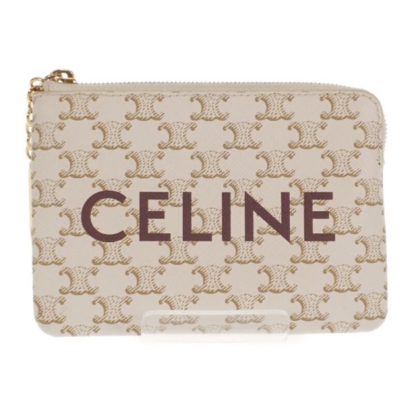 444160 02 Celine Coin Card Case Triomphe Canvas White