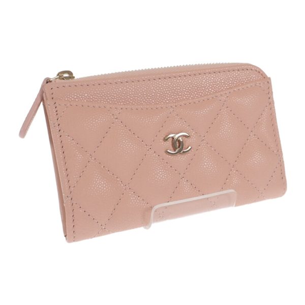 444217 01 Chanel Fragment Coin Card Case Baby Pink Champagne