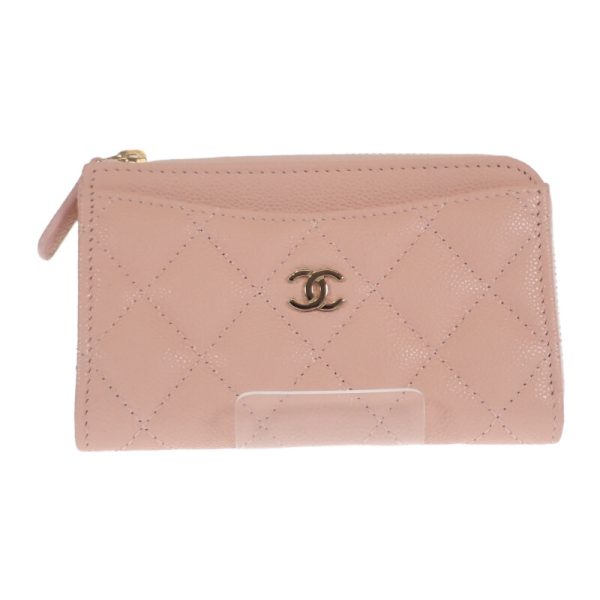 444217 02 Chanel Fragment Coin Card Case Baby Pink Champagne