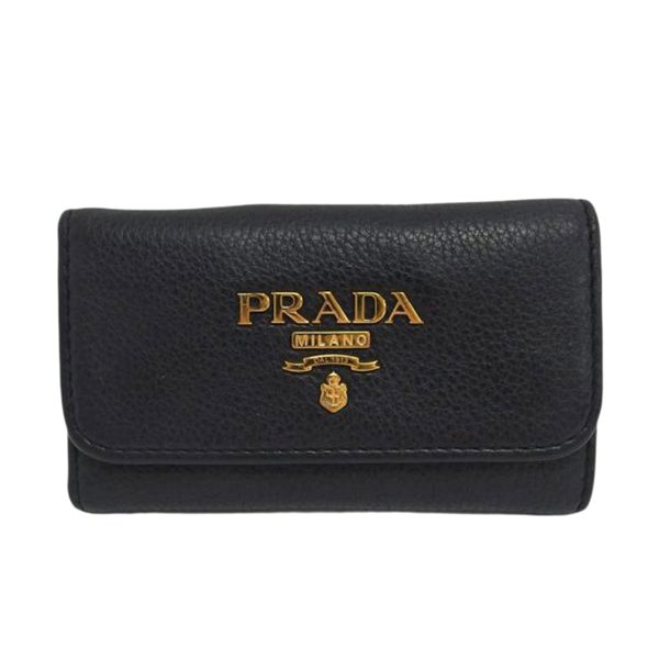 44424 1 Prada Vitello Grain 6 Key Case Black