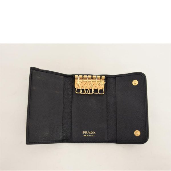 44424 3 Prada Vitello Grain 6 Key Case Black