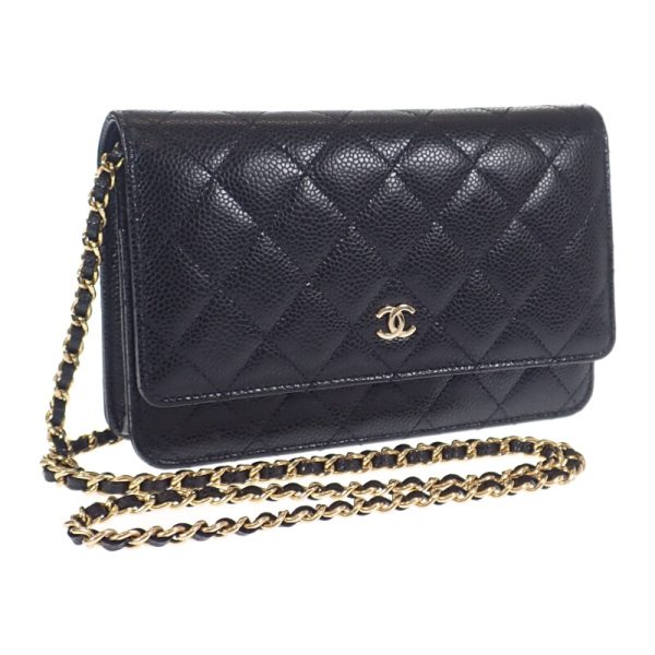 444324 01 Chanel Matelasse Chain Wallet Shoulder Black