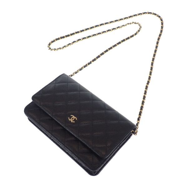 444324 02 Chanel Matelasse Chain Wallet Shoulder Black