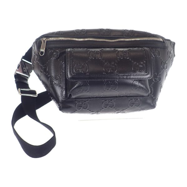 444343 02 Gucci GG Embossed Belt Body Bag Leather Black