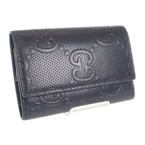 444402 01 Gucci GG Embossed 6 key Case Key Ring Black