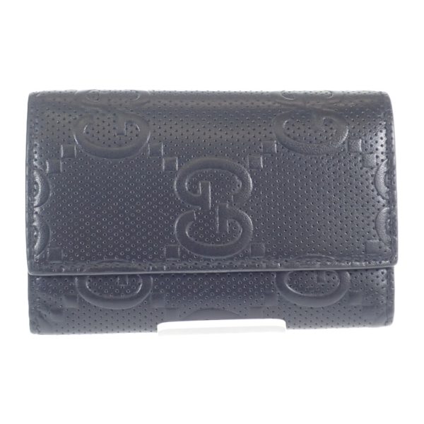 444402 02 Gucci GG Embossed 6 key Case Key Ring Black