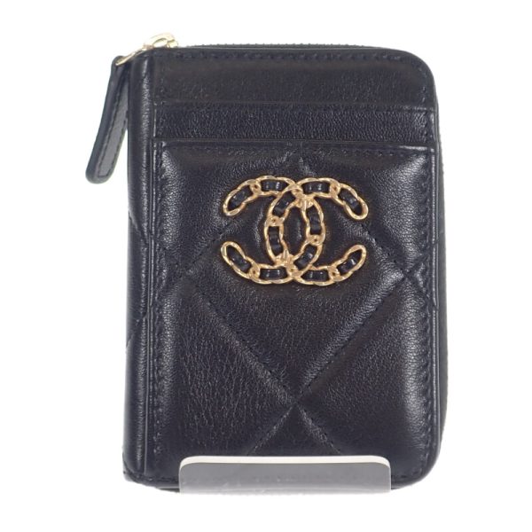 444463 02 Chanel Dizeneuf 19 Zip Coin Purse Case Black