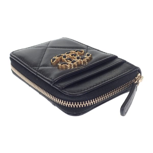 444463 04 Chanel Dizeneuf 19 Zip Coin Purse Case Black