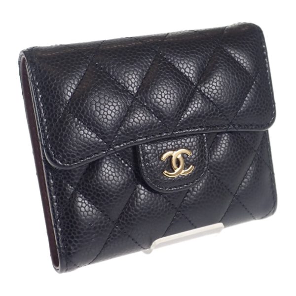 444821 01 Chanel Classic Small Flap Trifold Wallet Black