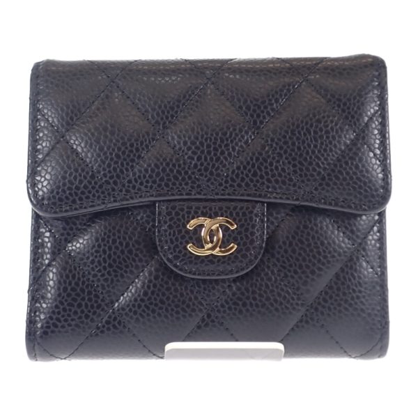 444821 02 Chanel Classic Small Flap Trifold Wallet Black