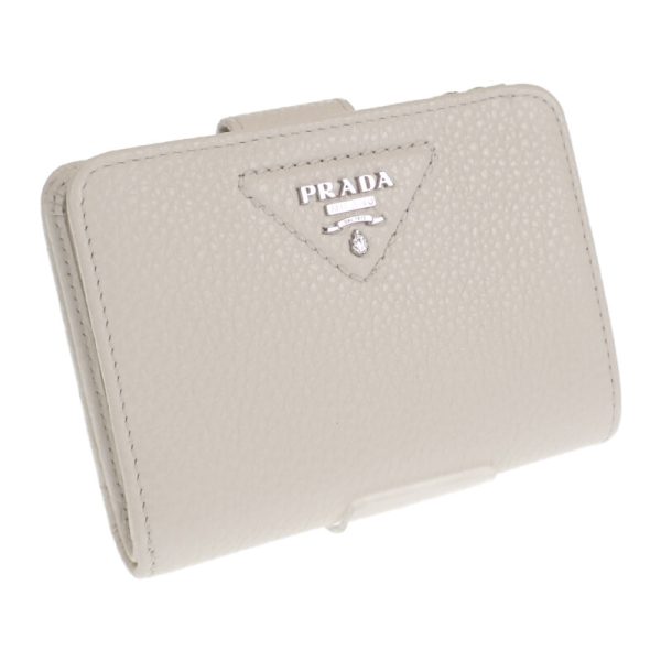 444903 01 Prada Vitello Dyno Leather Bifold Wallet White