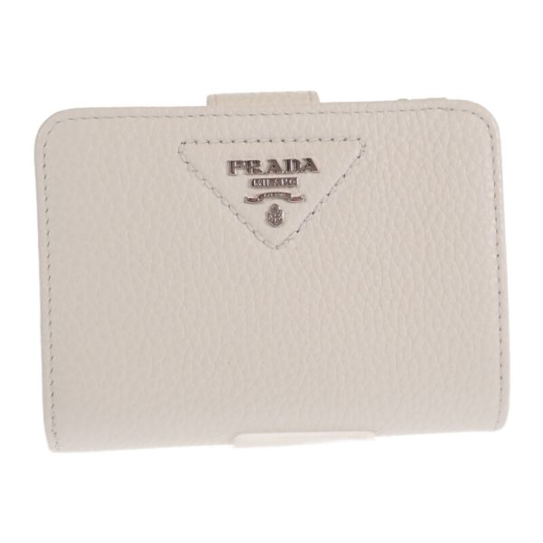 444903 02 Prada Vitello Dyno Leather Bifold Wallet White