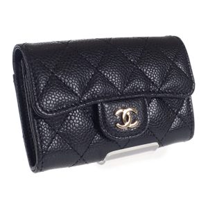 445251 01 Chanel Coco Mark Chain Wallet Dark Navy Black