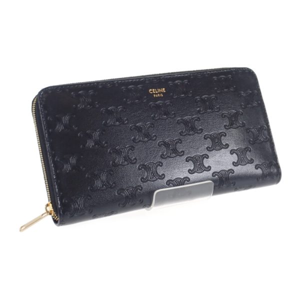 445809 01 Celine Large Zipped Long Wallet Triomphe Black