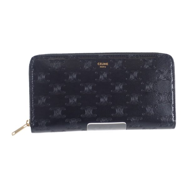 445809 02 Celine Large Zipped Long Wallet Triomphe Black