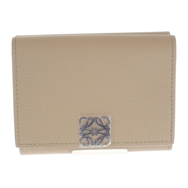 445841 02 Loewe Anagram Trifold Wallet Calfskin Clay Green