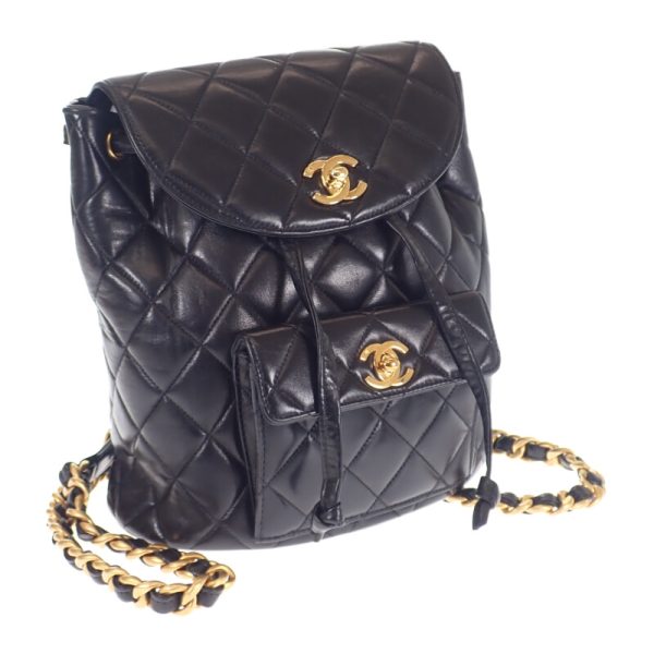 445846 01 Chanel Matelasse Chain Backpack Rucksack Black