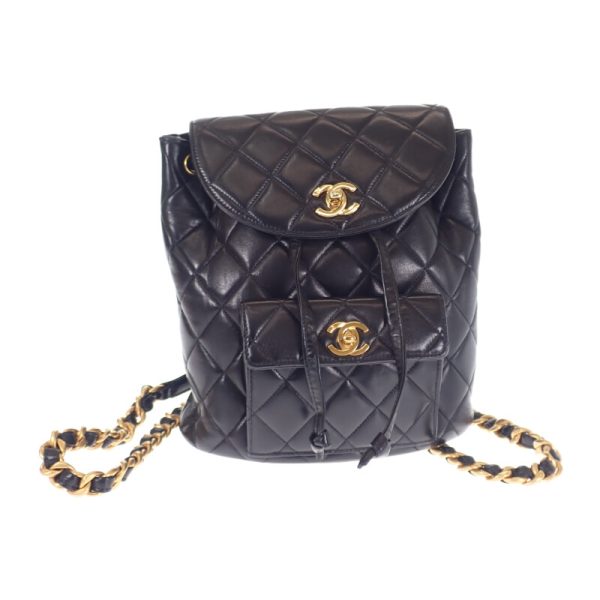 445846 02 Chanel Matelasse Chain Backpack Rucksack Black