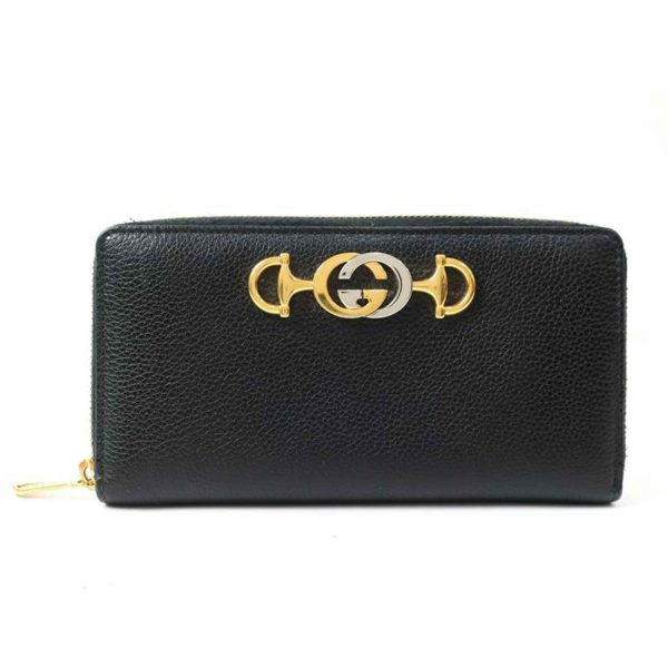 44740 1 GUCCI Zumi Round Zipper Long Wallet Black