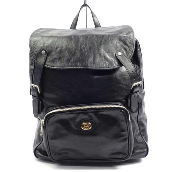 44761 1 Gucci Black Leather Medium Backpack Black