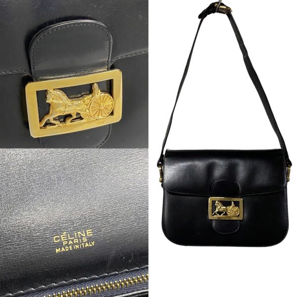 448j543291 3 Celine Vintage Horse Carriage Calf Leather Mini Shoulder Bag Black