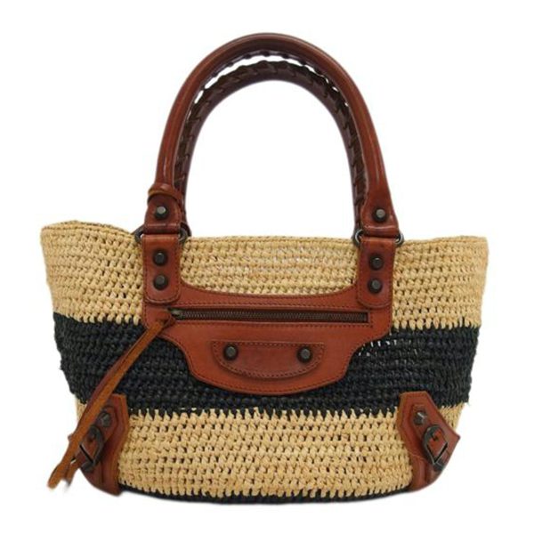 44974 1 Balenciaga Raffia Straw Basket Bag Beige