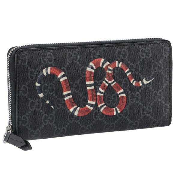 451273k561n1058 GUCCI GG Supreme King Snake Long Wallet Black