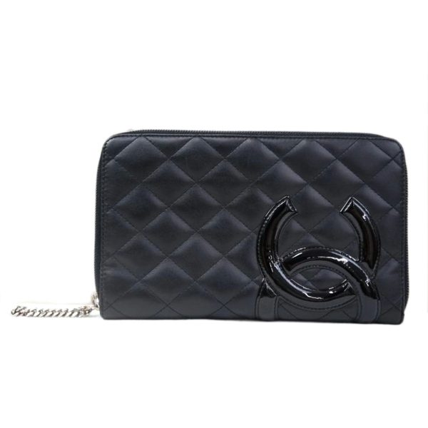 45602 1 Chanel Cambon Round Zipper Wallet Black