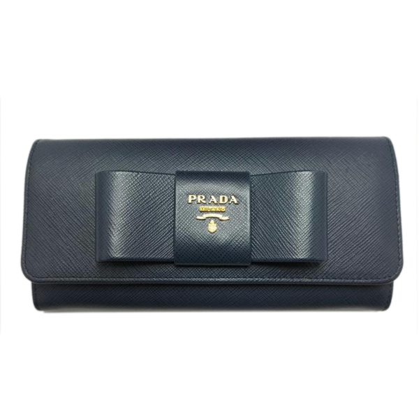 45678 1 PRADA Saffiano Ribbon Bi fold Wallet with Card Case Black