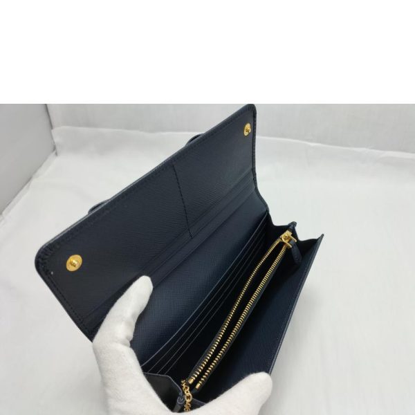 45678 4 PRADA Saffiano Ribbon Bi fold Wallet with Card Case Black