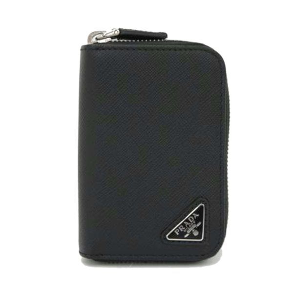 45998 1 Prada Coin Card Case Saffiano Triangle Black