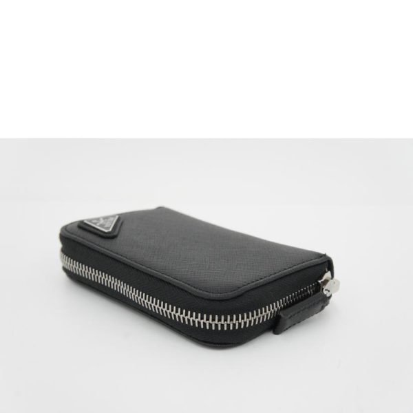 45998 2 Prada Coin Card Case Saffiano Triangle Black