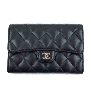 46138 1 CHANEL Double stitched COCO mark Wallet Noir Black