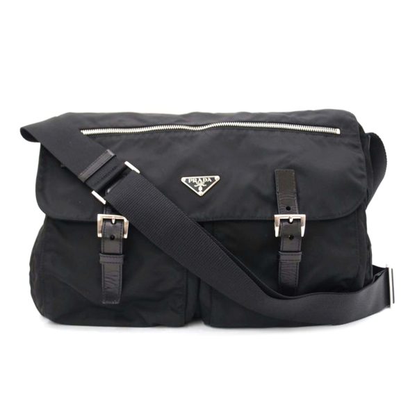 46459 1 PRADA Diagonal Hook Nylon Shoulder Bag Black