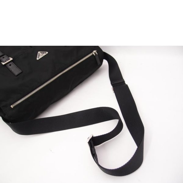 46459 4 PRADA Diagonal Hook Nylon Shoulder Bag Black