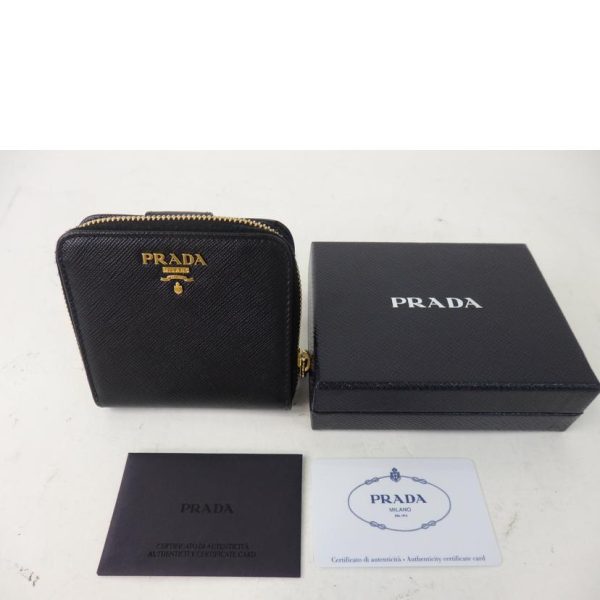 46700 1 Prada Saffiano Bi Fold Compact Wallet Black