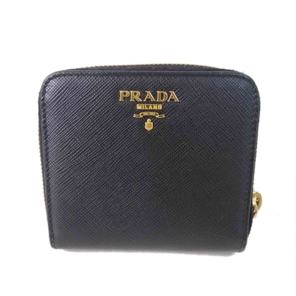 46700 2 Prada Saffiano Bi Fold Compact Wallet Black