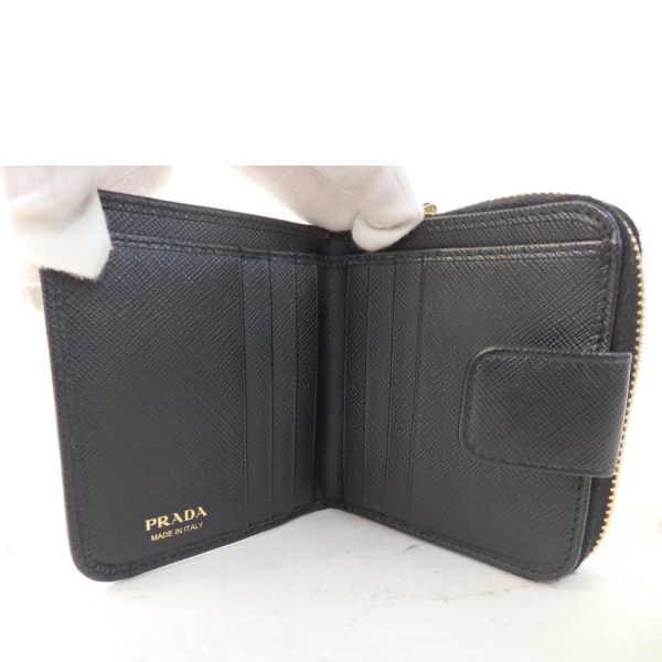 46700 5 Prada Saffiano Bi Fold Compact Wallet Black